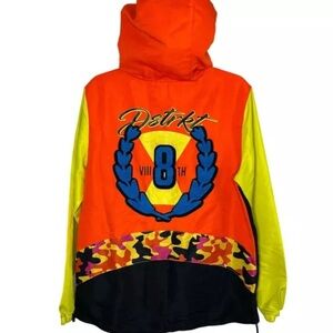 8IGHTH DSTRKT TASLAN ANORAK WINDBREAKER ORANGE YELLOW BLACK CAMO SIZE SMALL